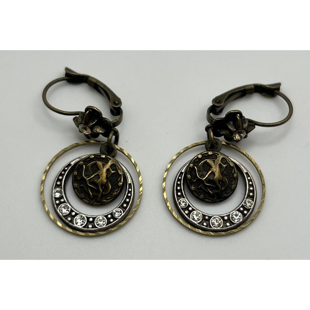 Sweet Romance Zodiac Dangle Drop 3 Circle Earrings Sagittaruis? Astrology